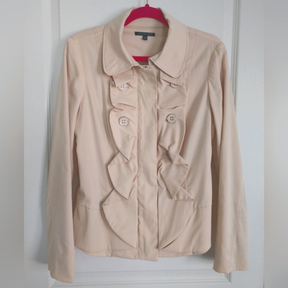 For Cynthia Blush Pink Ruffle Full Zip Coquette Bomber Jacket Small